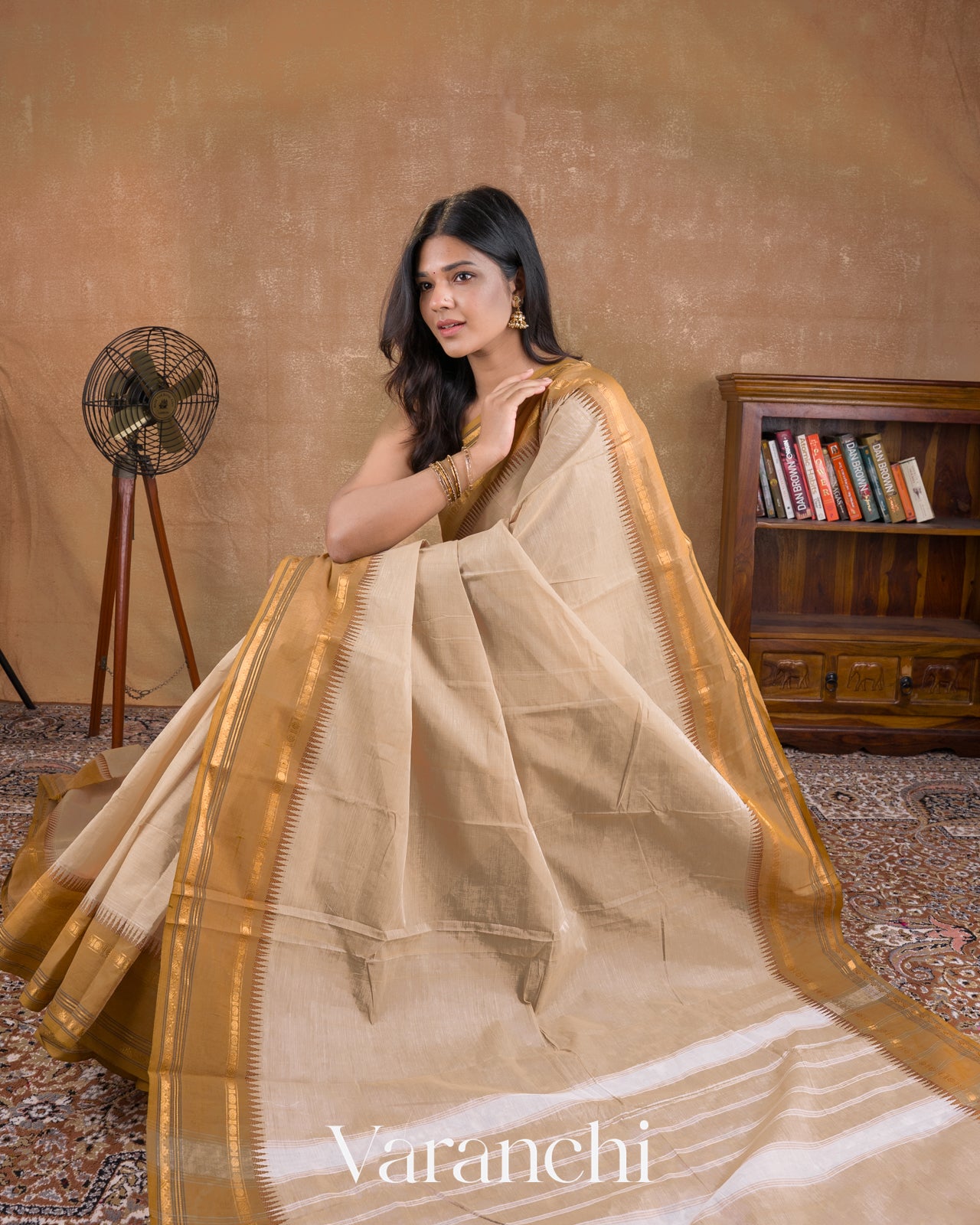 Soft Beige Kanchipuram Cotton Saree    