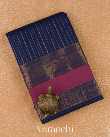 Ink Blue Pure Chettinad Cotton Handloom Saree