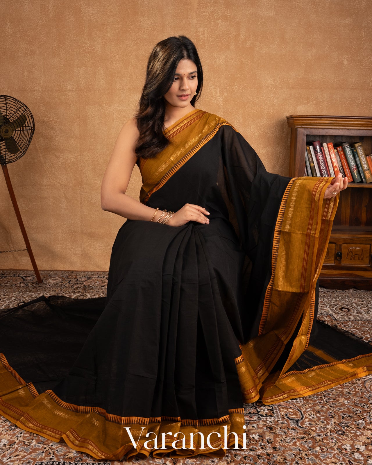 Jet Black Kanchipuram Cotton Saree