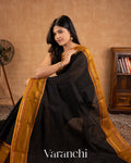 Jet Black Kanchipuram Cotton Saree