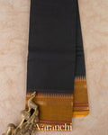 Jet Black Kanchipuram Cotton Saree