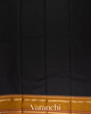 Jet Black Kanchipuram Cotton Saree