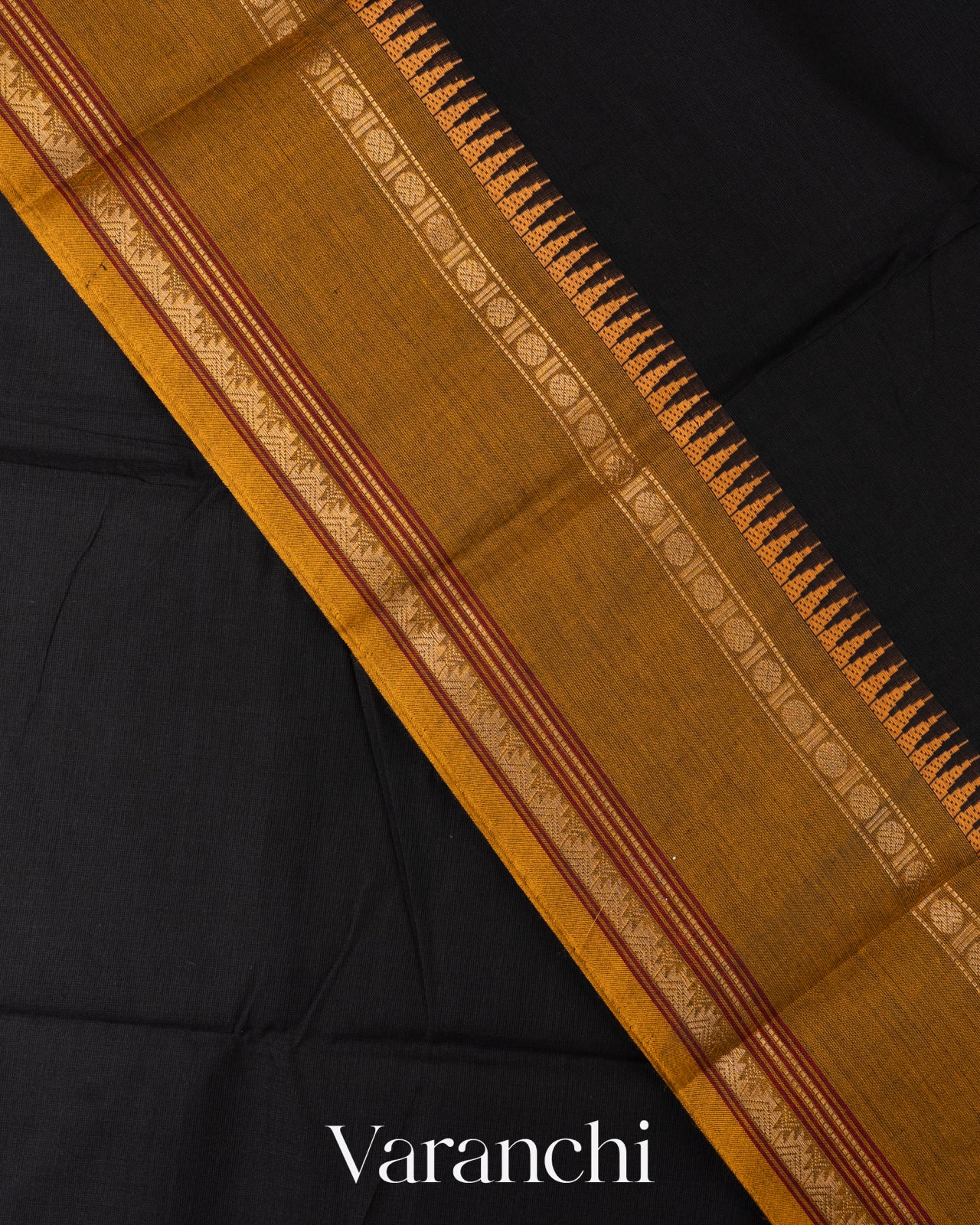 Jet Black Kanchipuram Cotton Saree