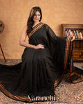 Charcoal Black Pure Kanchipuram Cotton Saree