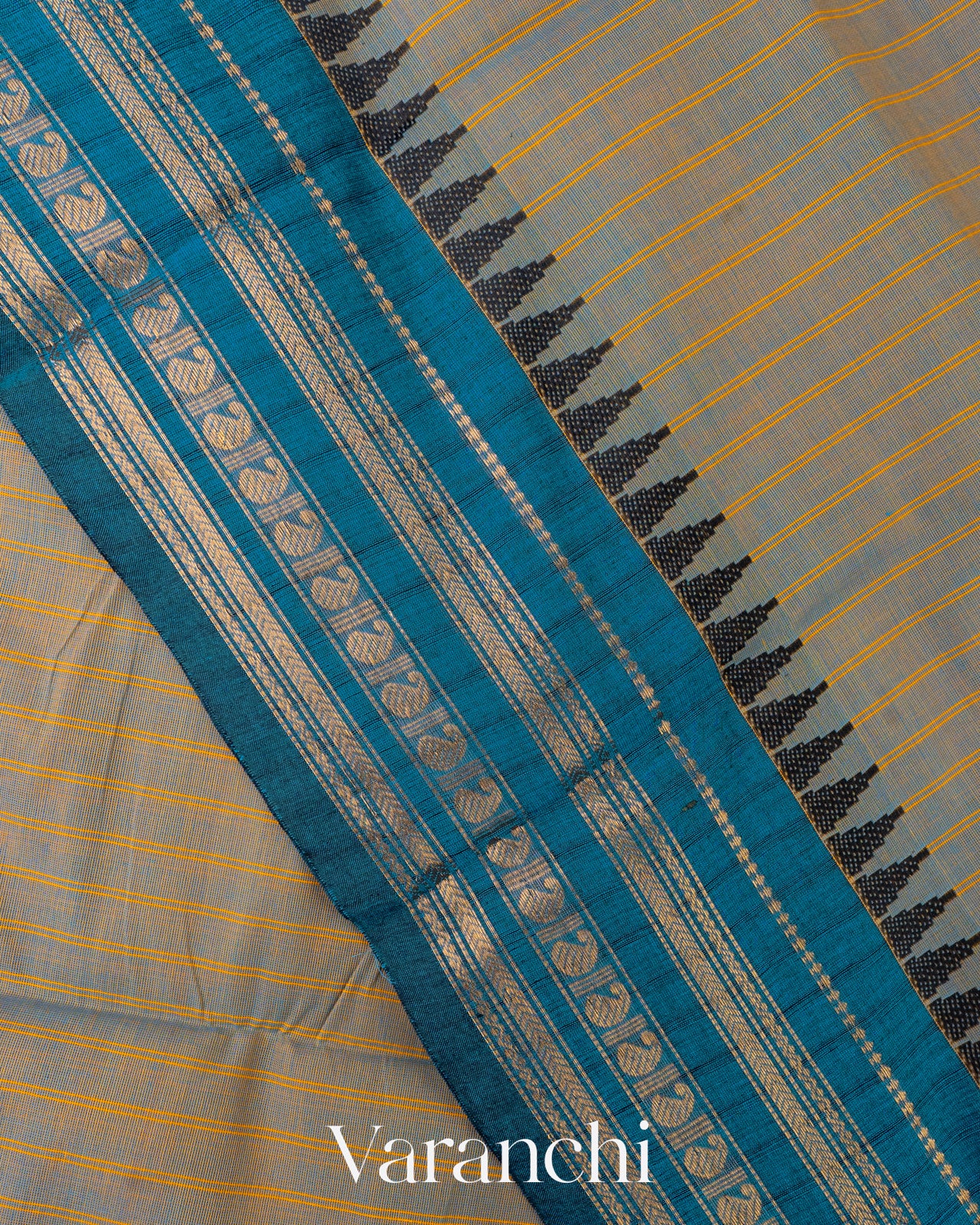 Steel Grey Striped Kanchipuram Cotton Saree