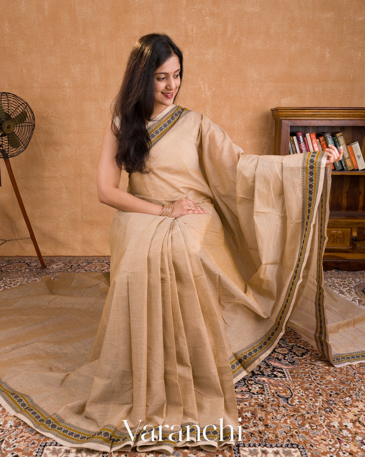 Sand Beige Pure Kanchipuram Cotton Saree