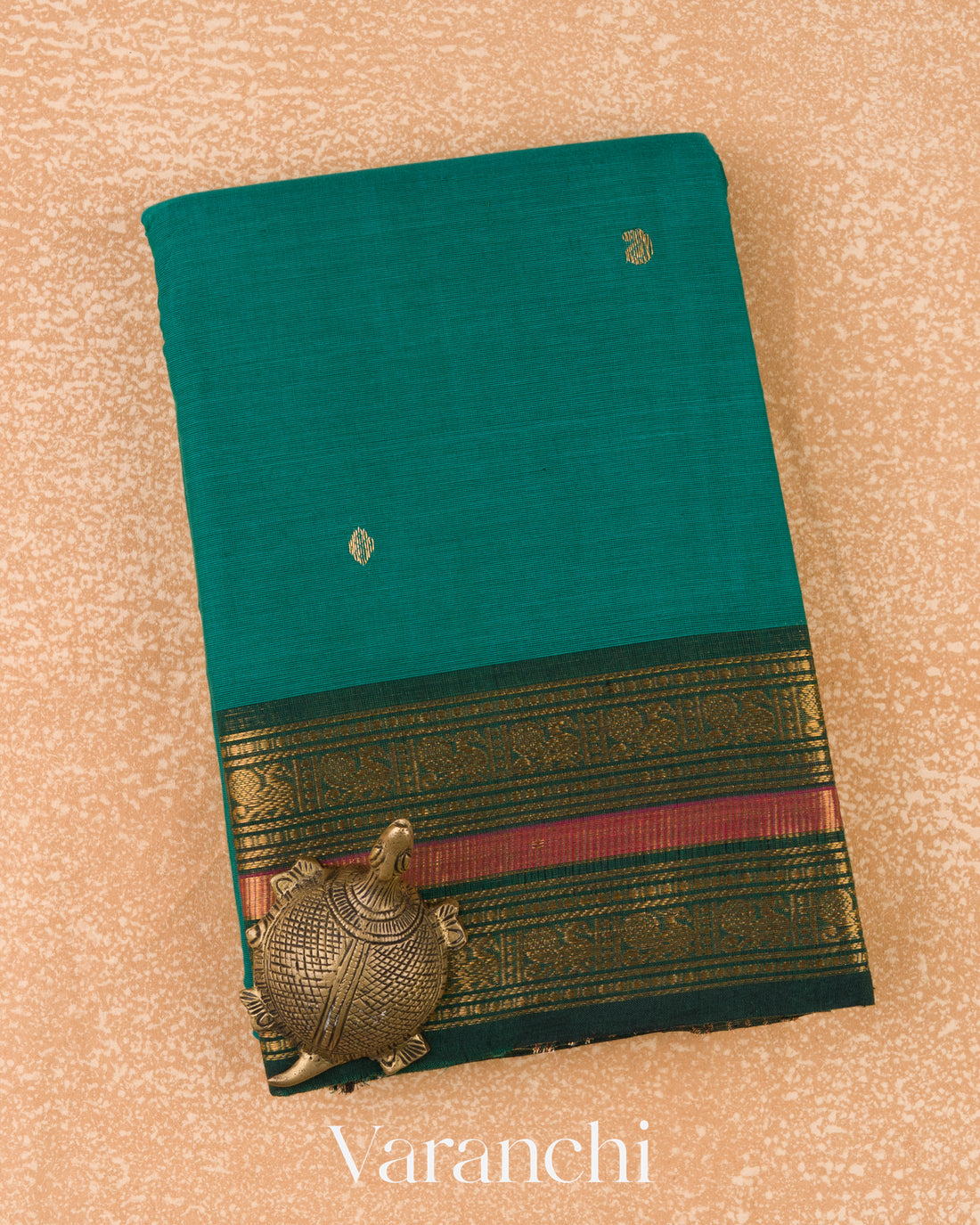 Teal Green Pure Kanchipuram Silk Cotton Sare