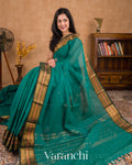 Teal Green Pure Kanchipuram Silk Cotton Sare