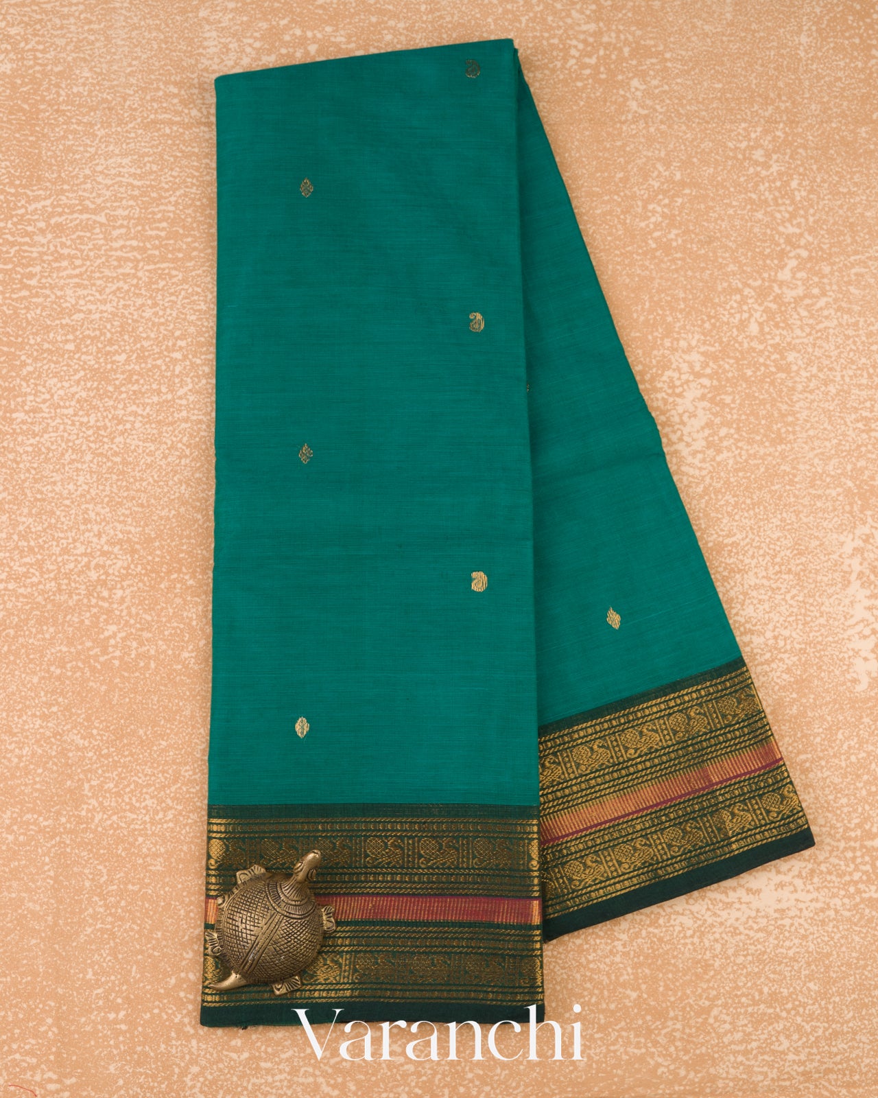 Teal Green Pure Kanchipuram Silk Cotton Sare