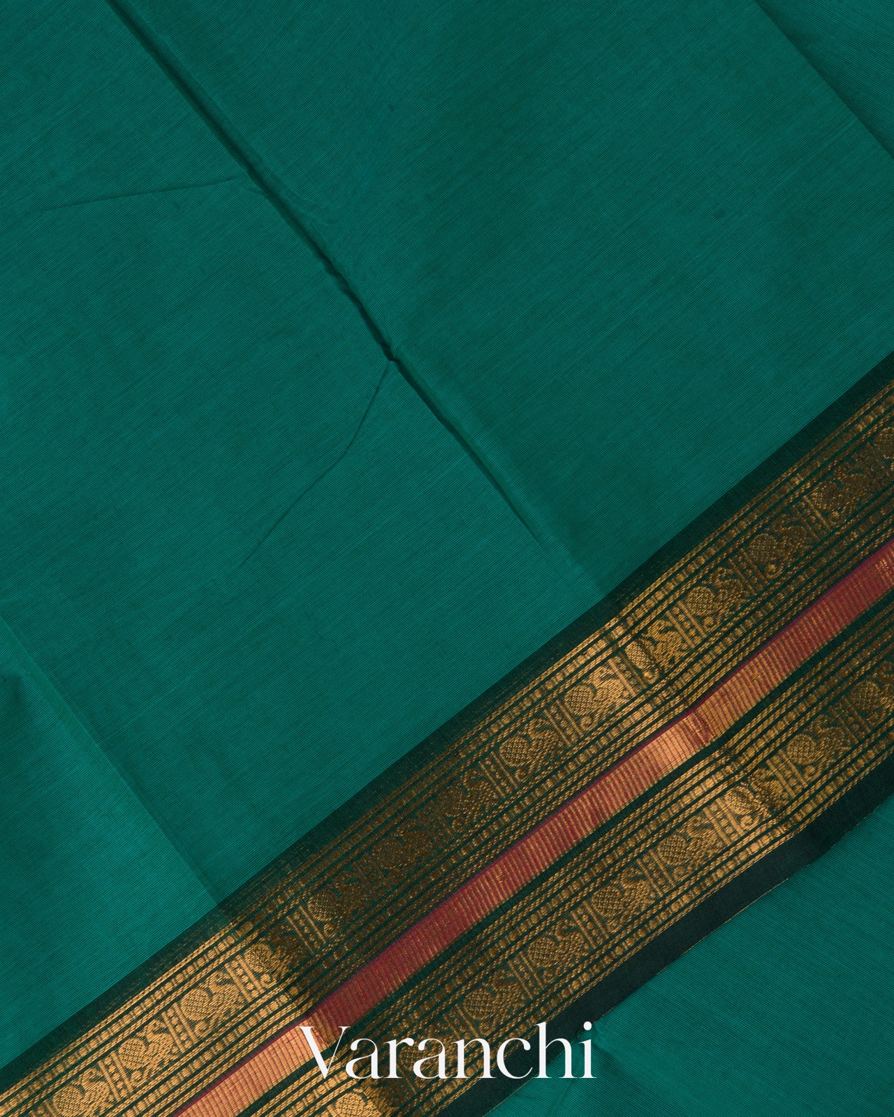 Teal Green Pure Kanchipuram Silk Cotton Sare