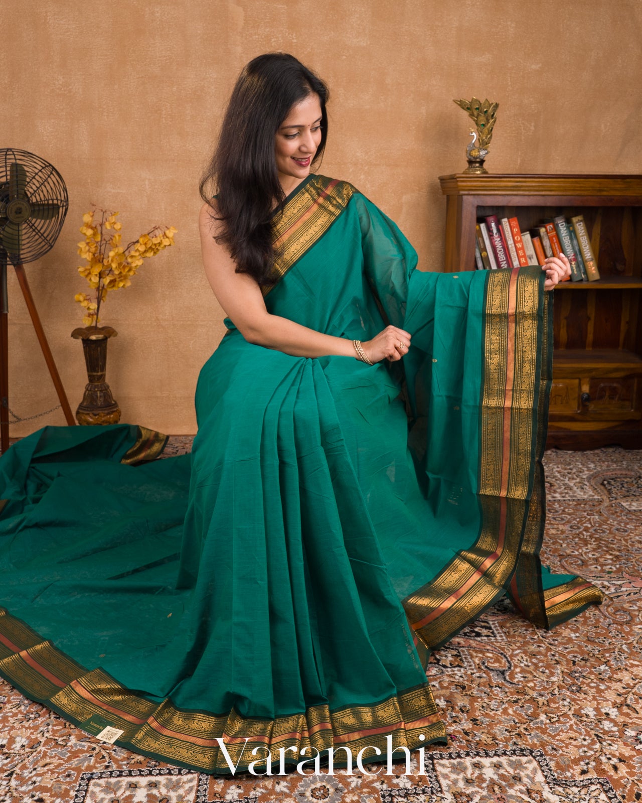 Teal Green Pure Kanchipuram Silk Cotton Sare