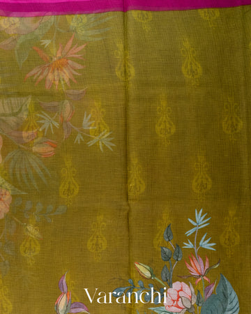 Mehendi Green Digital Printed Kota Cotton Saree  