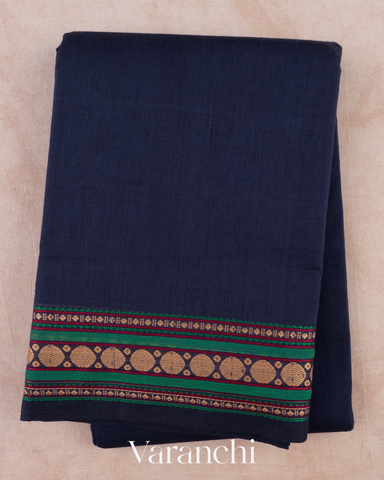 Deep Navy Blue Pure Kanchipuram Cotton Saree 
