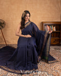 Deep Navy Blue Pure Kanchipuram Cotton Saree 