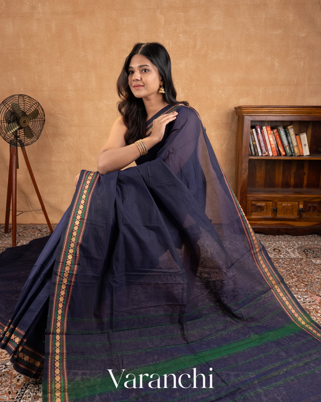Deep Navy Blue Pure Kanchipuram Cotton Saree 