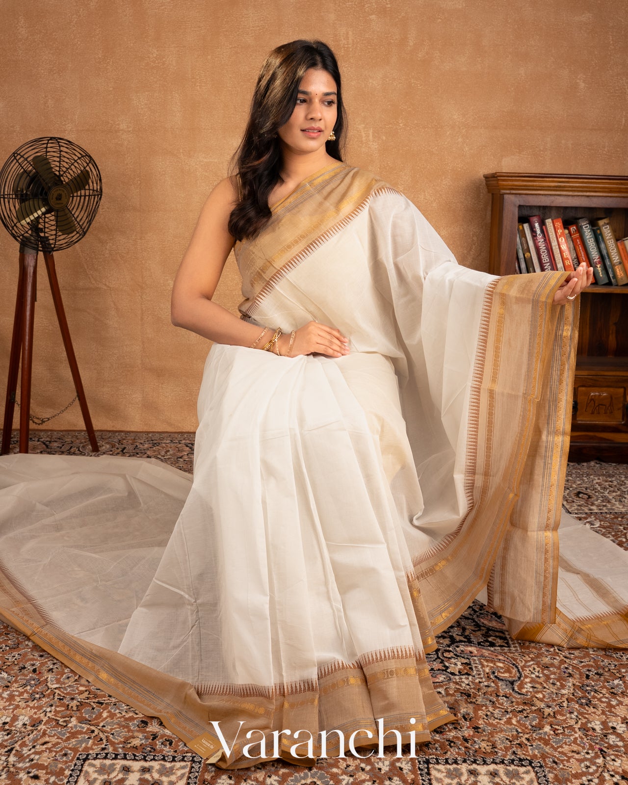 Ivory White Kanchipuram Cotton Saree