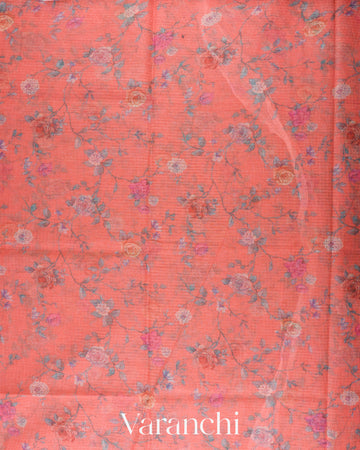 Coral Orange Digital Printed Kota Cotton Saree