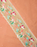 Light Muted Coral  Mirror Embroidered Pure Kota Cotton Saree 
