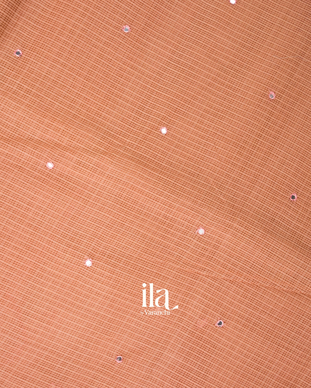 Light Muted Coral  Mirror Embroidered Pure Kota Cotton Saree 