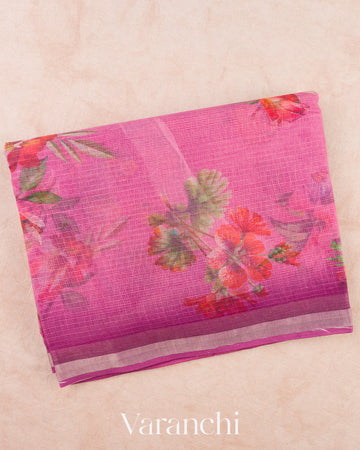 Lotus Pink Digital Printed Kota Cotton Saree