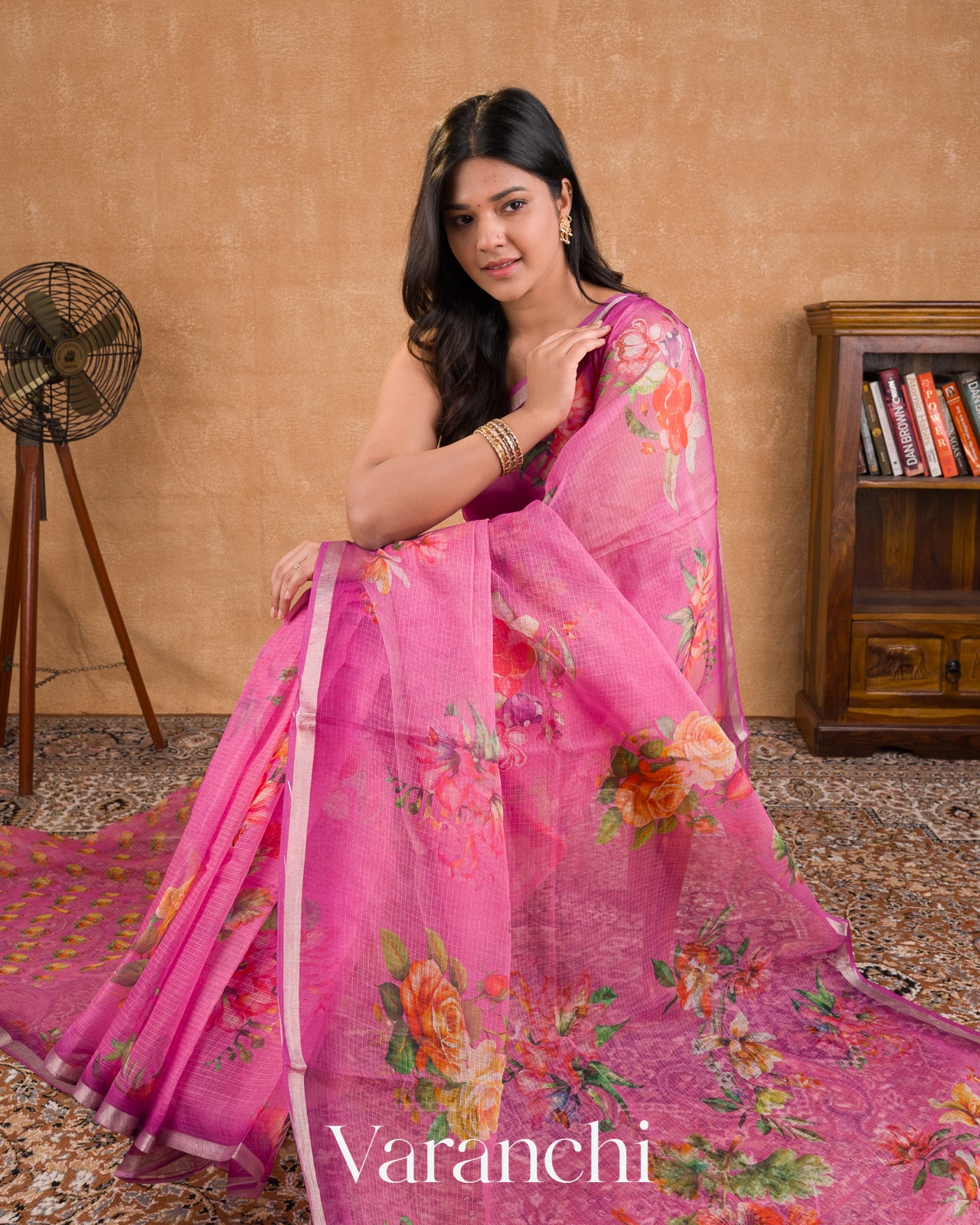 Lotus Pink Digital Printed Kota Cotton Saree