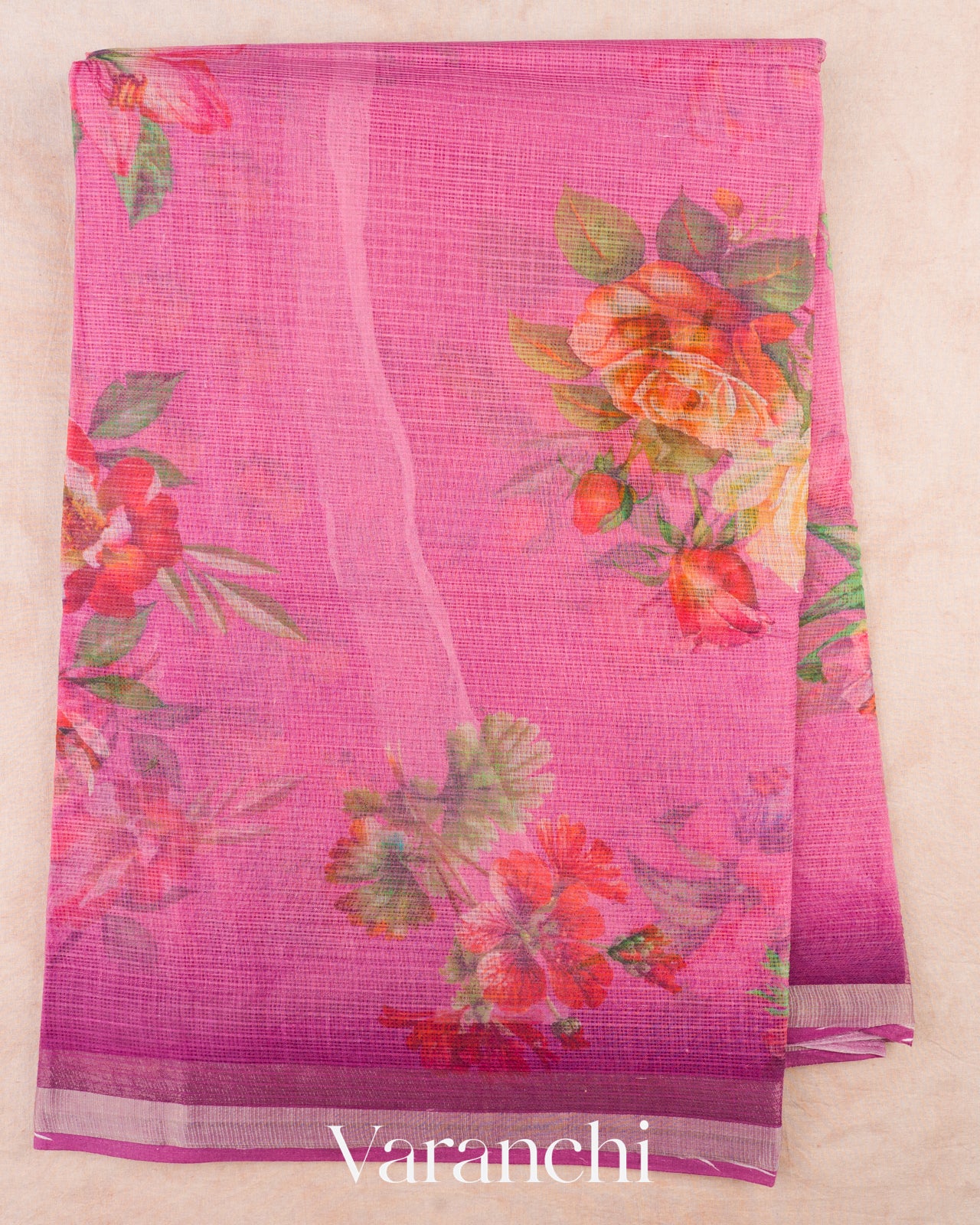 Lotus Pink Digital Printed Kota Cotton Saree