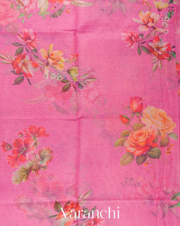 Lotus Pink Digital Printed Kota Cotton Saree