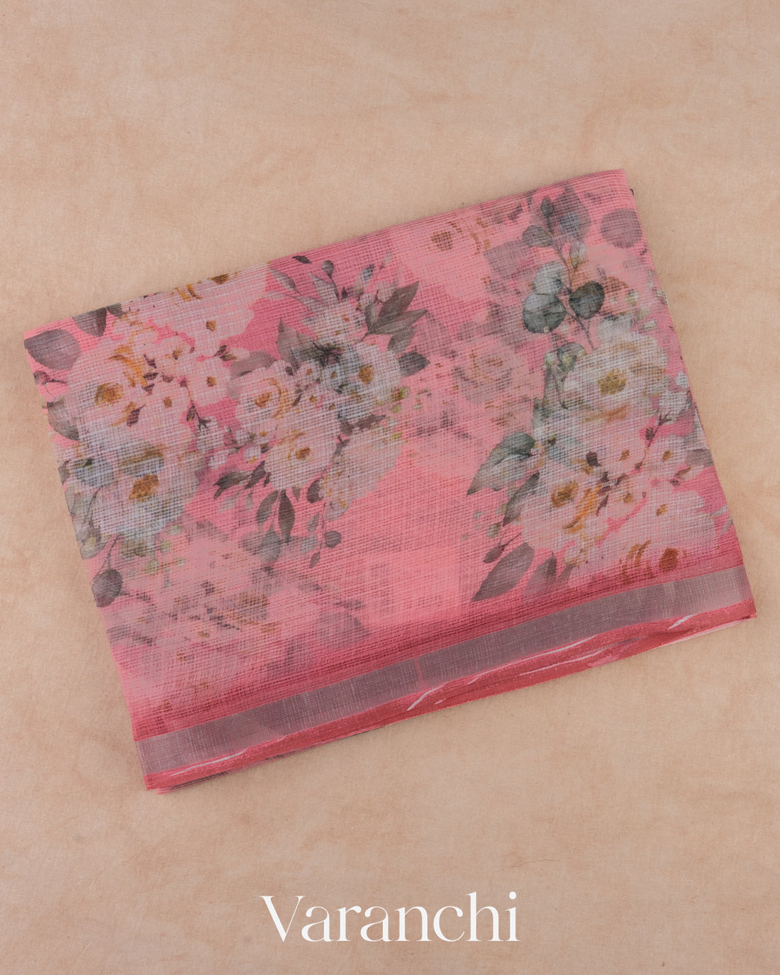 Blush Pink Digital Printed Kota Cotton Saree