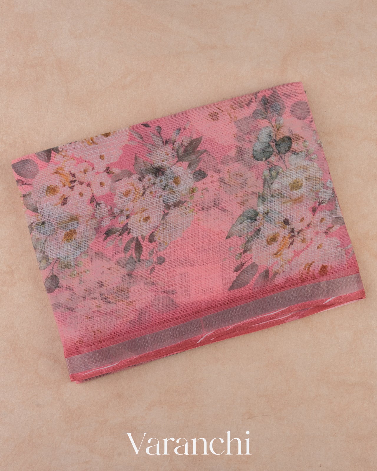 Blush Pink Digital Printed Kota Cotton Saree