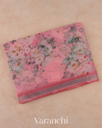 Blush Pink Digital Printed Kota Cotton Saree
