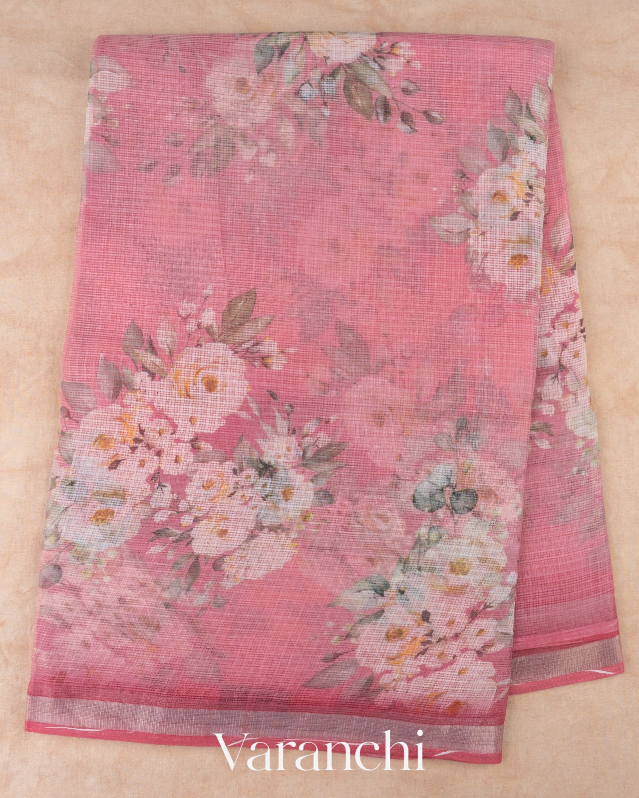 Blush Pink Digital Printed Kota Cotton Saree