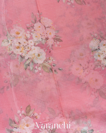 Blush Pink Digital Printed Kota Cotton Saree