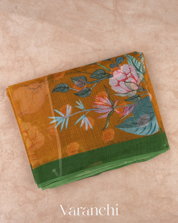 Burnt Mustard Digital Printed Kota Cotton Saree
