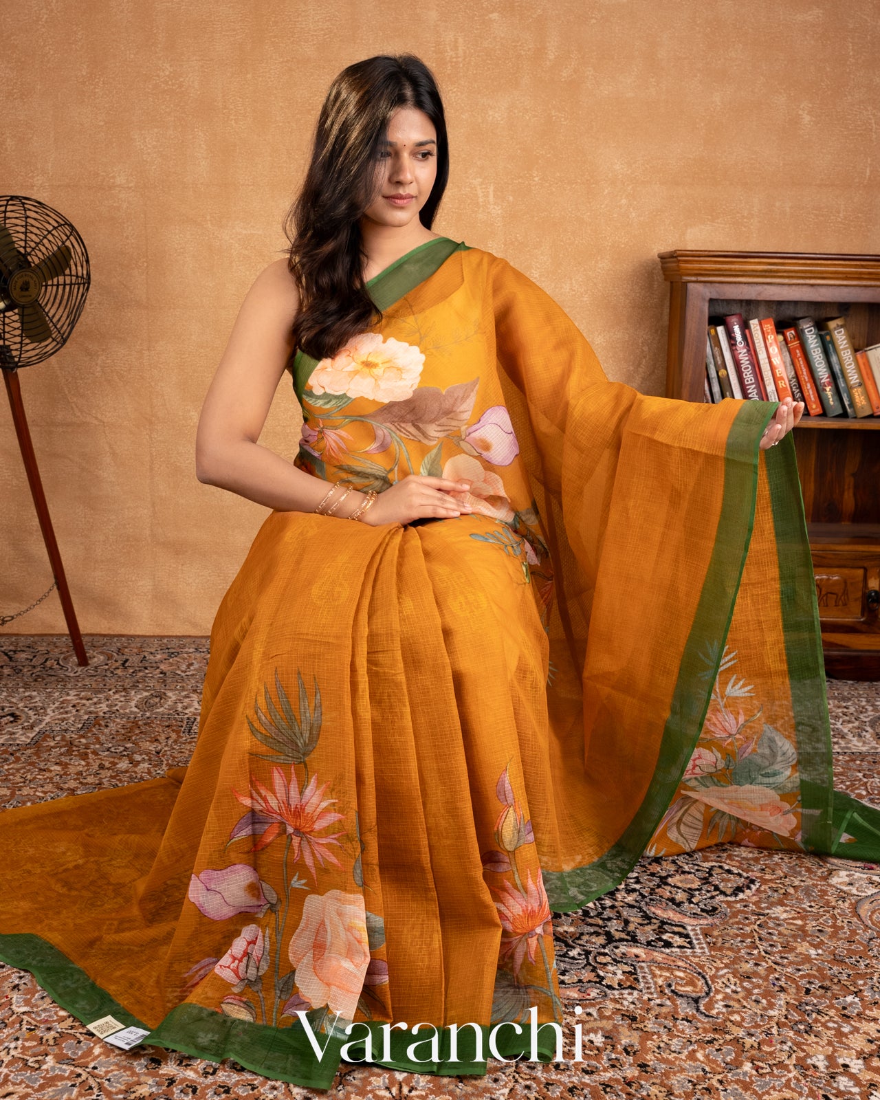 Burnt Mustard Digital Printed Kota Cotton Saree