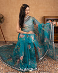 Teal Blue Digital Printed Kota Cotton Saree