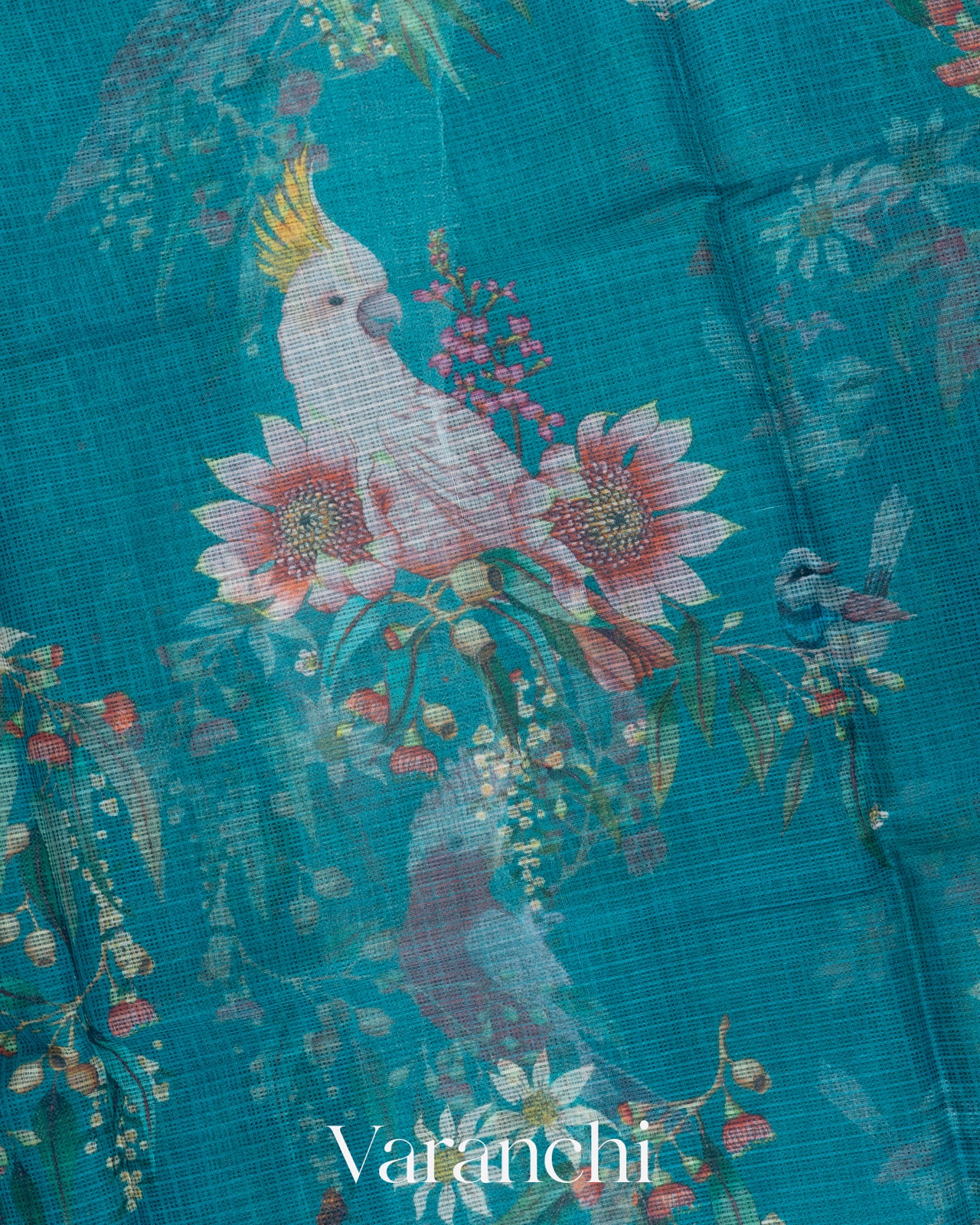 Teal Blue Digital Printed Kota Cotton Saree