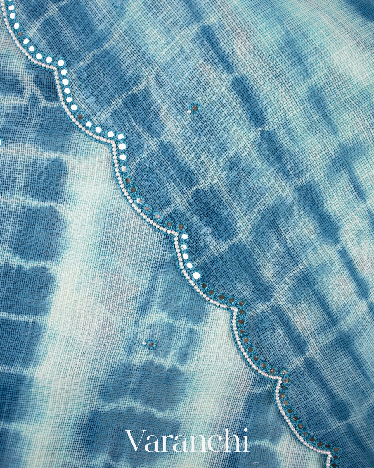 Ink Blue And Powder Blue Shibori Kota Cotton Saree