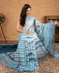 Ink Blue And Powder Blue Shibori Kota Cotton Saree