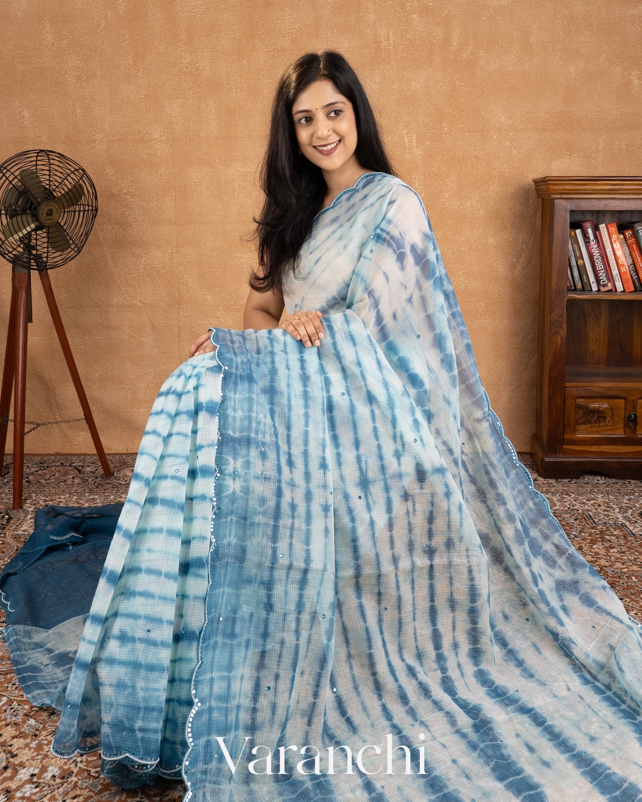 Ink Blue And Powder Blue Shibori Kota Cotton Saree