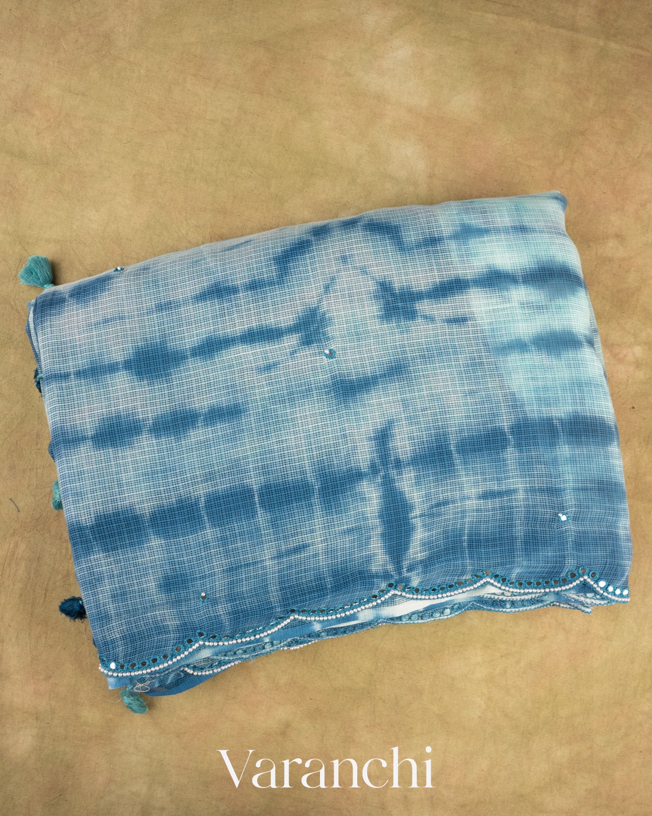 Ink Blue And Powder Blue Shibori Kota Cotton Saree