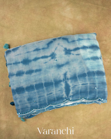 Ink Blue And Powder Blue Shibori Kota Cotton Saree
