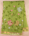 Fresh Leaf Green Embroidered Kota Cotton Saree