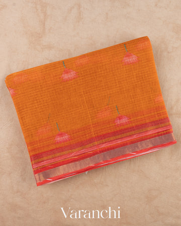 Burnt Orange Digital Printed Kota Cotton Saree