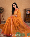 Burnt Orange Digital Printed Kota Cotton Saree