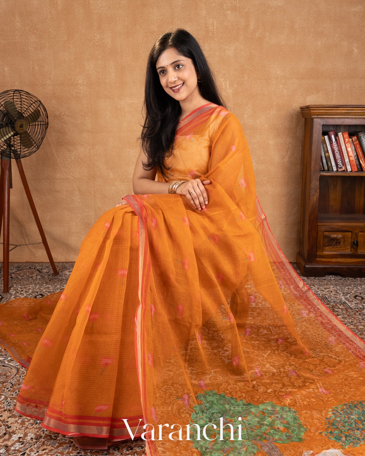 Burnt Orange Digital Printed Kota Cotton Saree