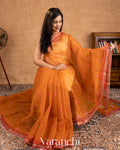 Burnt Orange Digital Printed Kota Cotton Saree