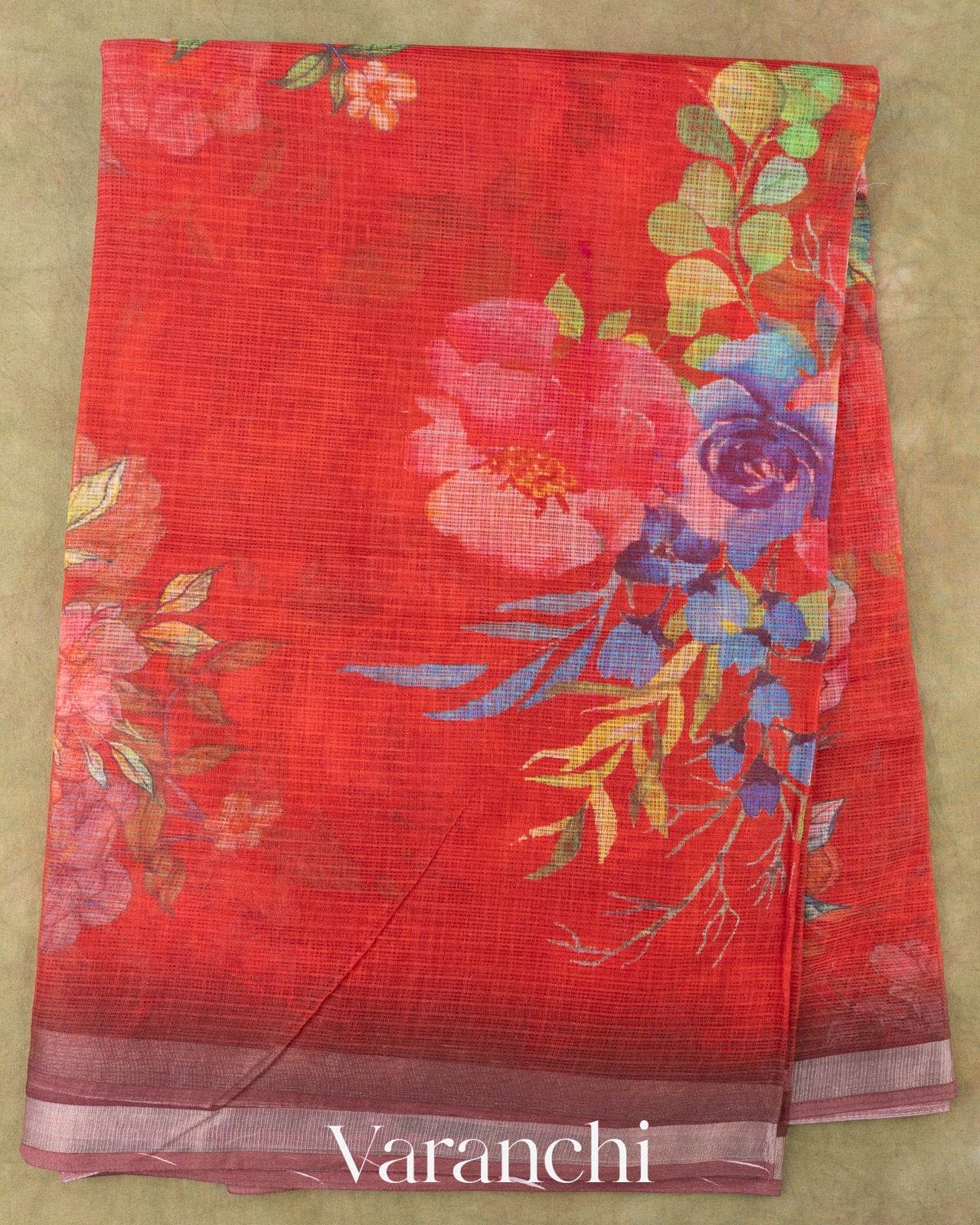 Vermilion Red Digital Printed Kota Cotton Saree