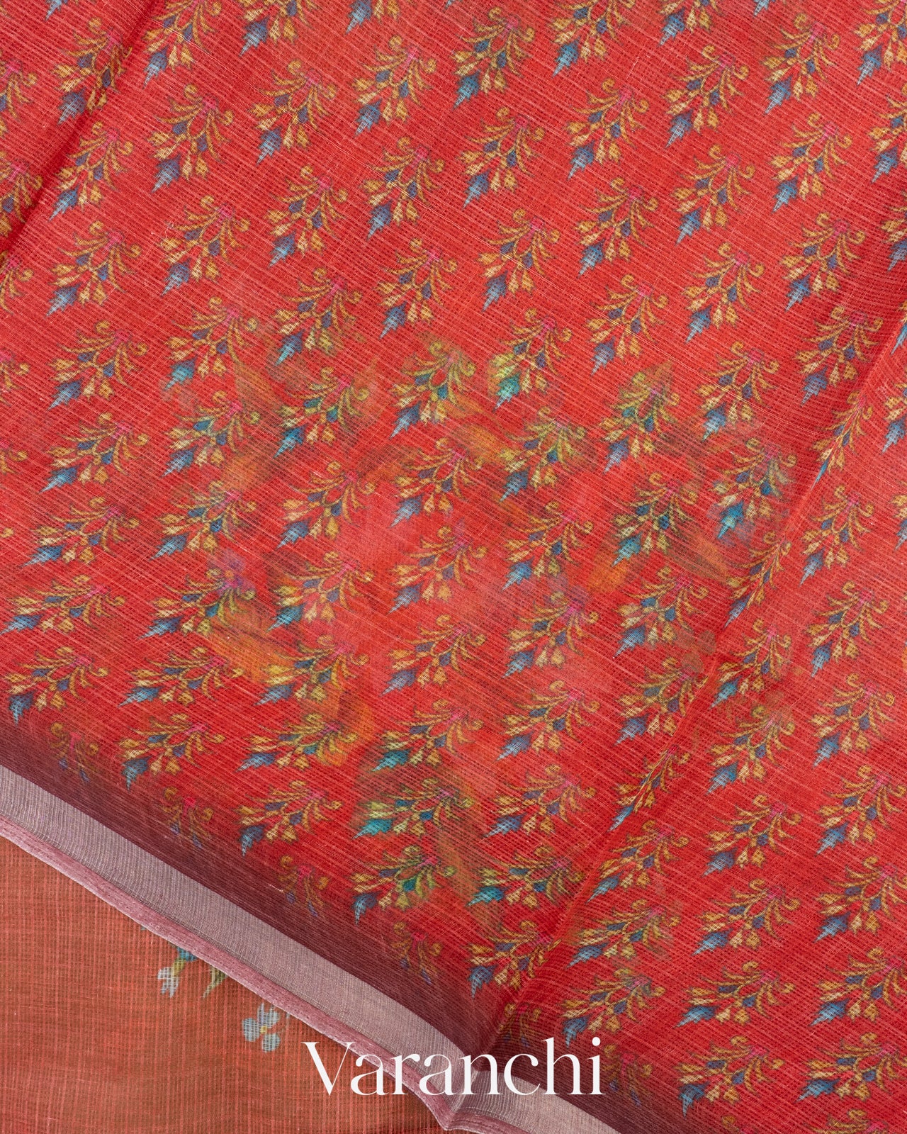 Vermilion Red Digital Printed Kota Cotton Saree