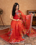 Vermilion Red Digital Printed Kota Cotton Saree