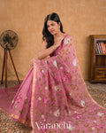 Dusty Rose Pink Embroidered Kota Cotton Saree